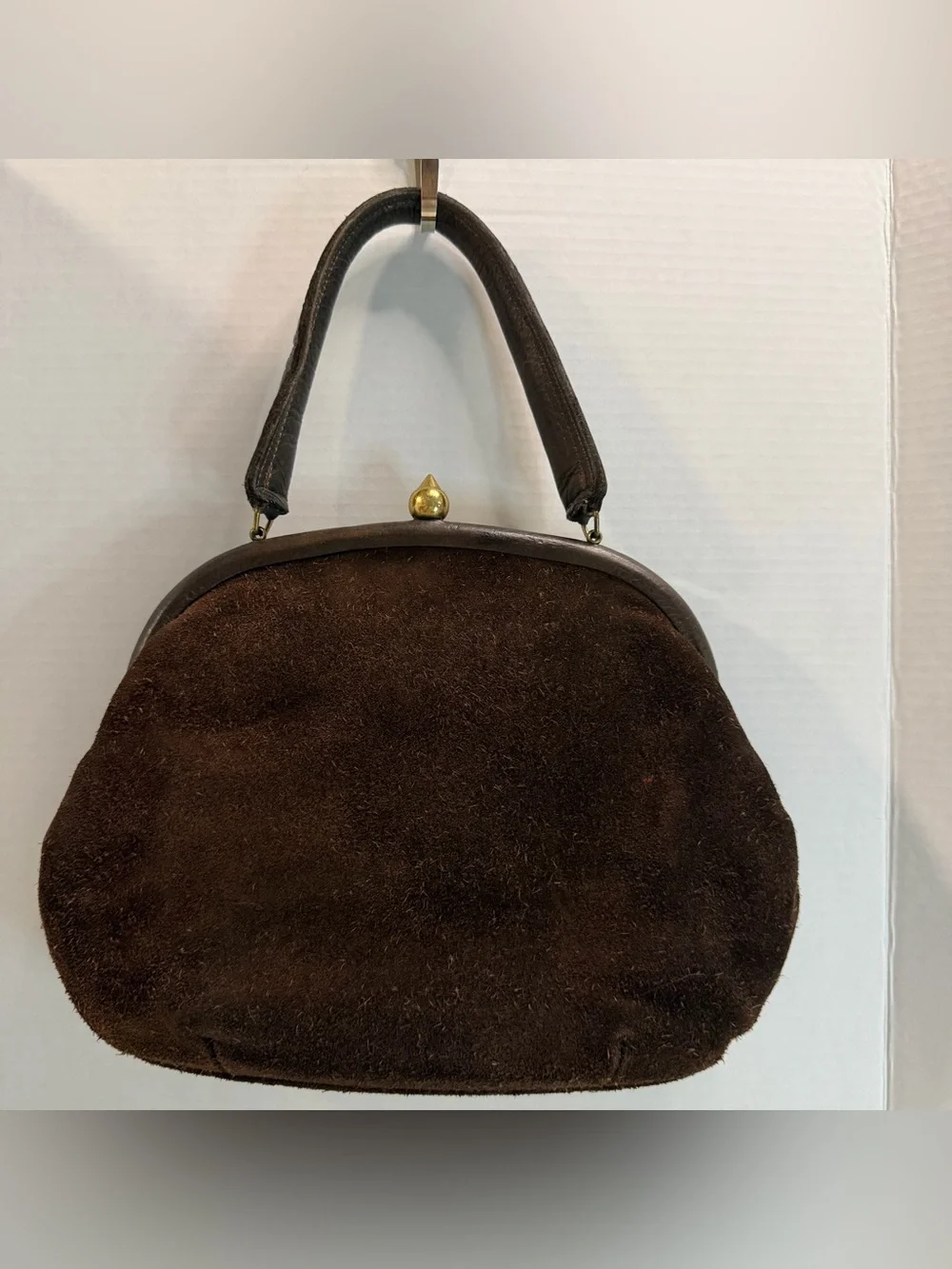 60s Dark Brown Suede Top-Handle Satchel